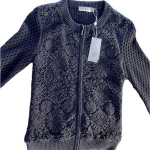 NEW! TORY BURCH Trixy Crochet Cardigan Sweater/Jacket Navy in XS